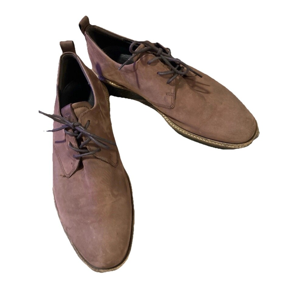 ECCO Mens Dress Shoe Sz 9 Suede Kenton Plain Toe Oxford in Dark Clay Preowned